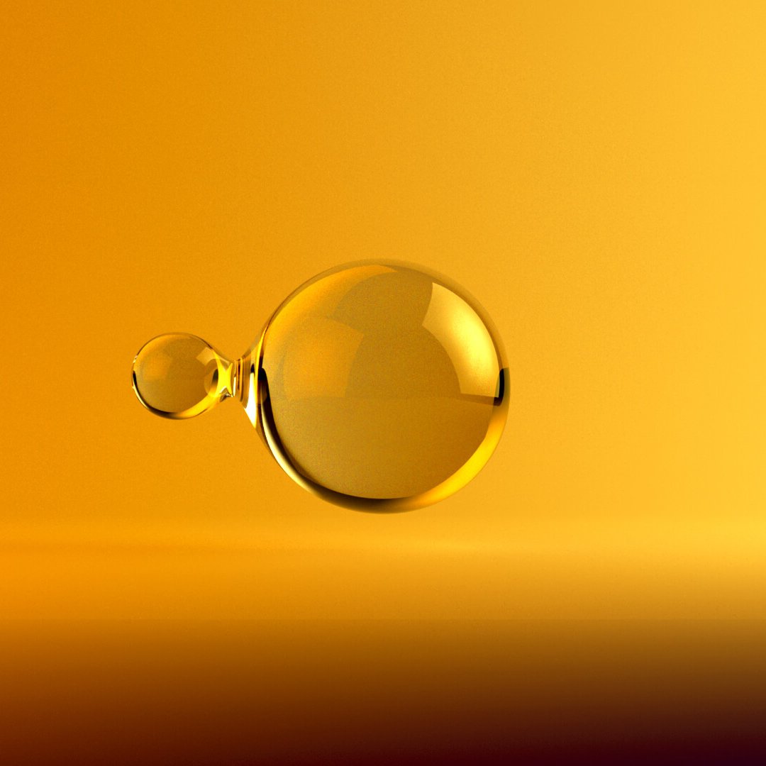 Two spherical shapes connecting in front of a yellow background